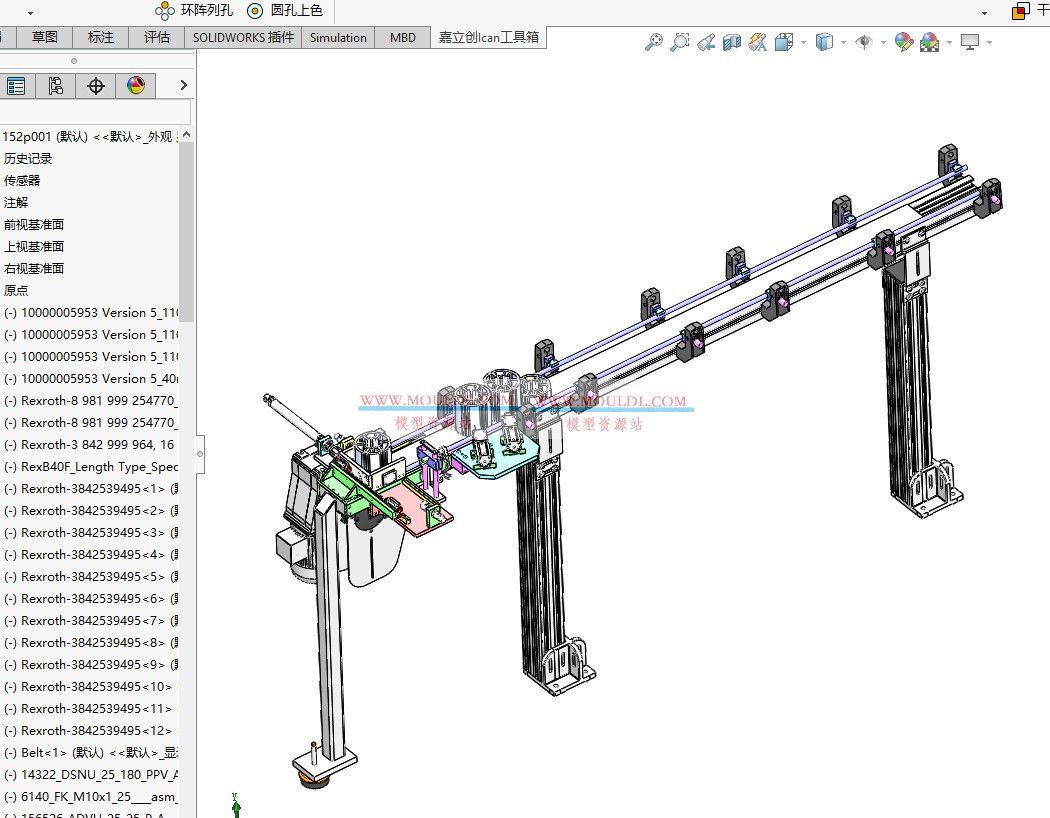 短铝管输送机3D模型下载 | 自动理料/分拣输送设备 SolidWorks图纸 3D模型下载 - MOULDL模型库
