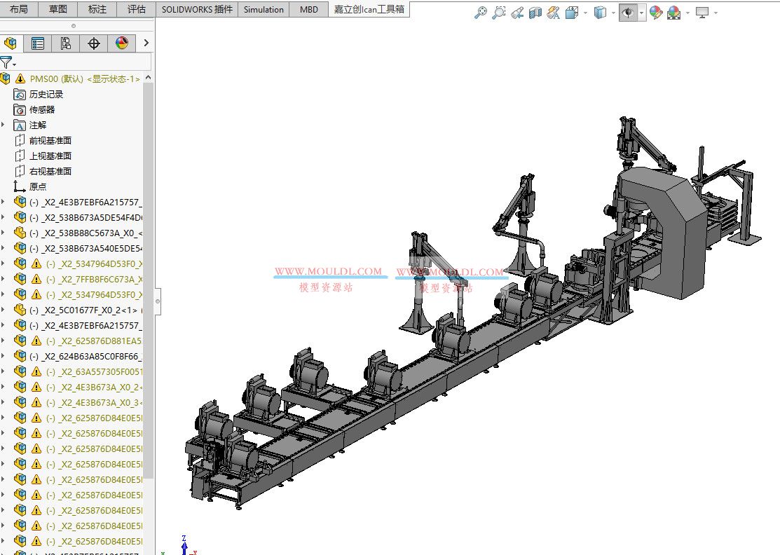 曳引机流水线总装配图3D模型下载 | 永磁同步曳引机装配线 SolidWorks图纸 3D模型下载 - MOULDL模型库