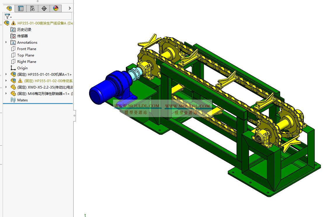 喷涂输送机3D模型下载 | 自动化涂装悬挂链 SolidWorks图纸 3D模型下载 - MOULDL模型库