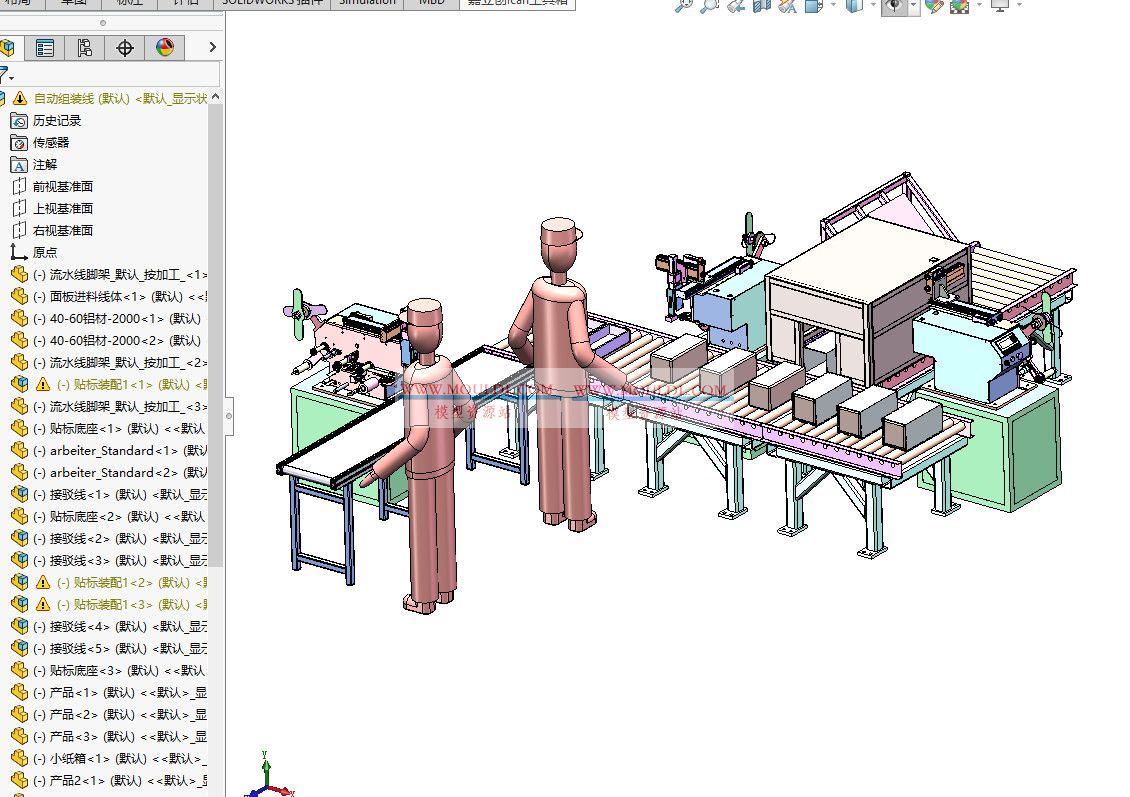 包装贴标自动组装线3D模型下载 SolidWorks可编辑含输送、贴标与装配模块 3D模型下载 - MOULDL模型库