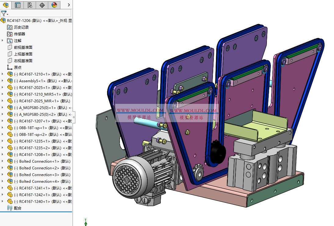 链转移单元输送3D模型下载 SolidWorks可编辑含链条驱动与导轨结构 3D模型下载 - MOULDL模型库