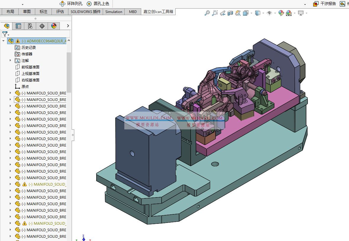 立式加工中心旋转液压夹具3D模型下载 SolidWorks可编辑含液压缸与回转台 3D模型下载 - MOULDL模型库