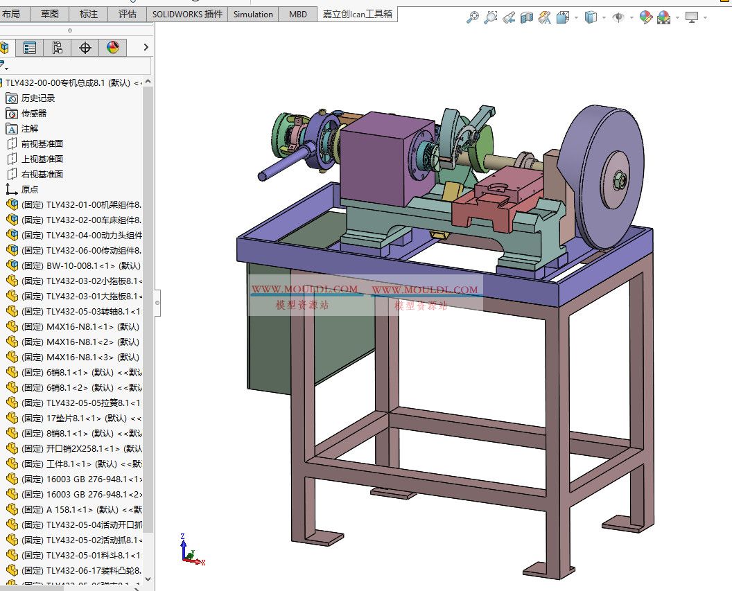 专用定制非标车床3D模型下载 SolidWorks可编辑含主轴箱与刀塔结构 3D模型下载 - MOULDL模型库