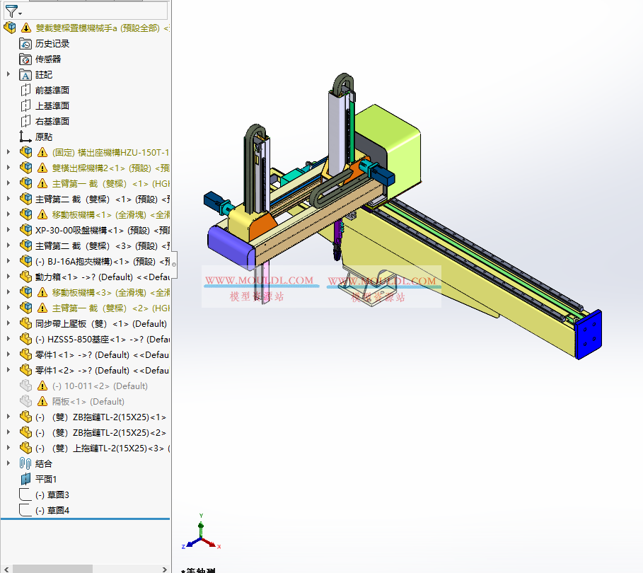 成型机械手3D模型, 注塑/冲压取件机械手 CAD图纸下载（含伺服驱动+ESD防护） 3D模型下载 - MOULDL模型库
