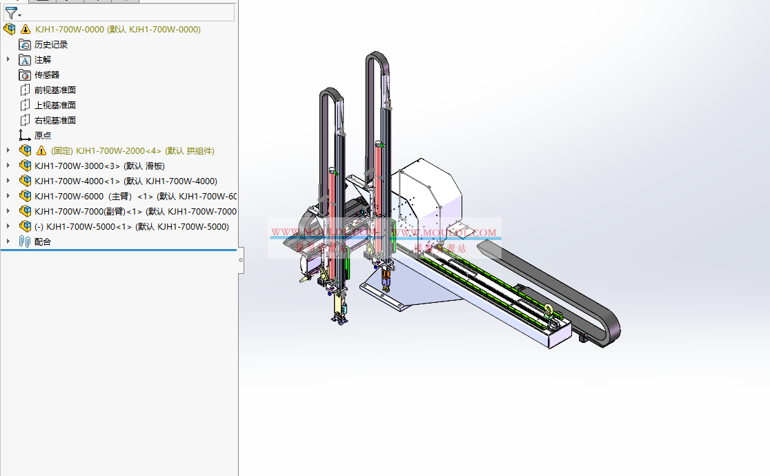 注塑机取料机械手（横走机-700W，双臂）3D模型, 双臂横走取出机 CAD图纸下载（含伺服驱动+ESD） 3D模型下载 - MOULDL模型库