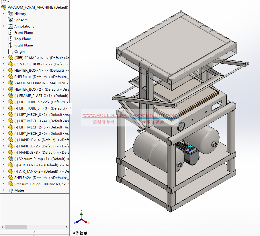 真空成型机3D模型, 自动吸塑成型设备 CAD图纸下载（含加热+真空+裁切） 3D模型下载 - MOULDL模型库