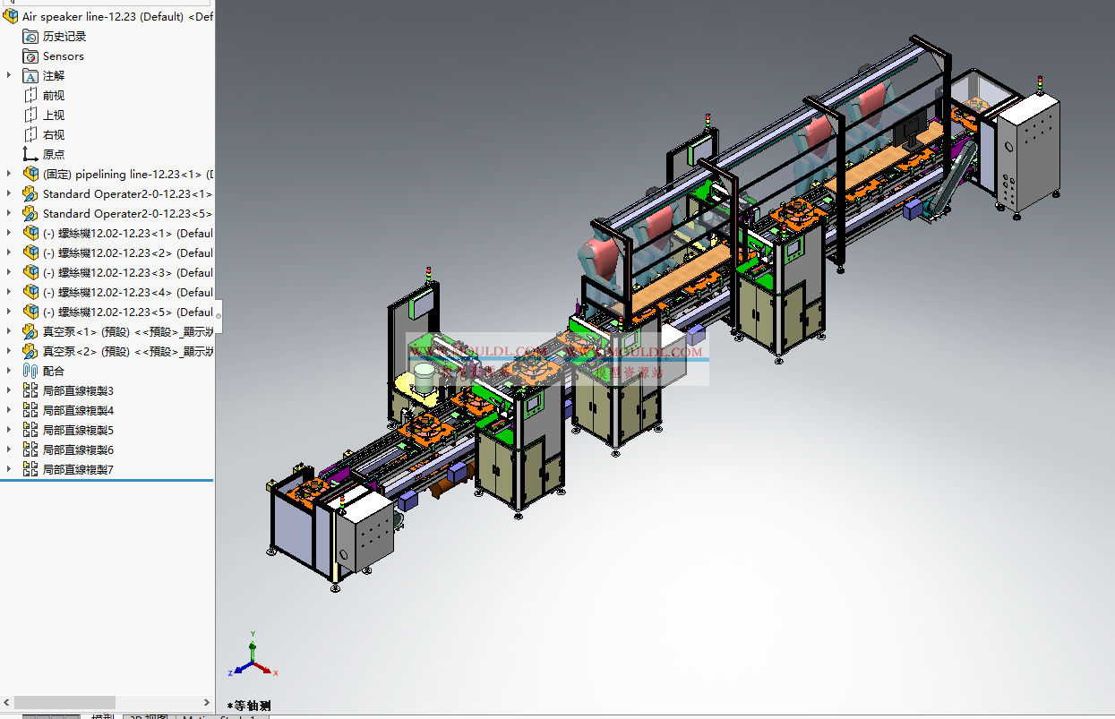 半自动组装线-迴流線3D模型, 循环回流装配输送线 CAD图纸下载 3D模型下载 - MOULDL模型库
