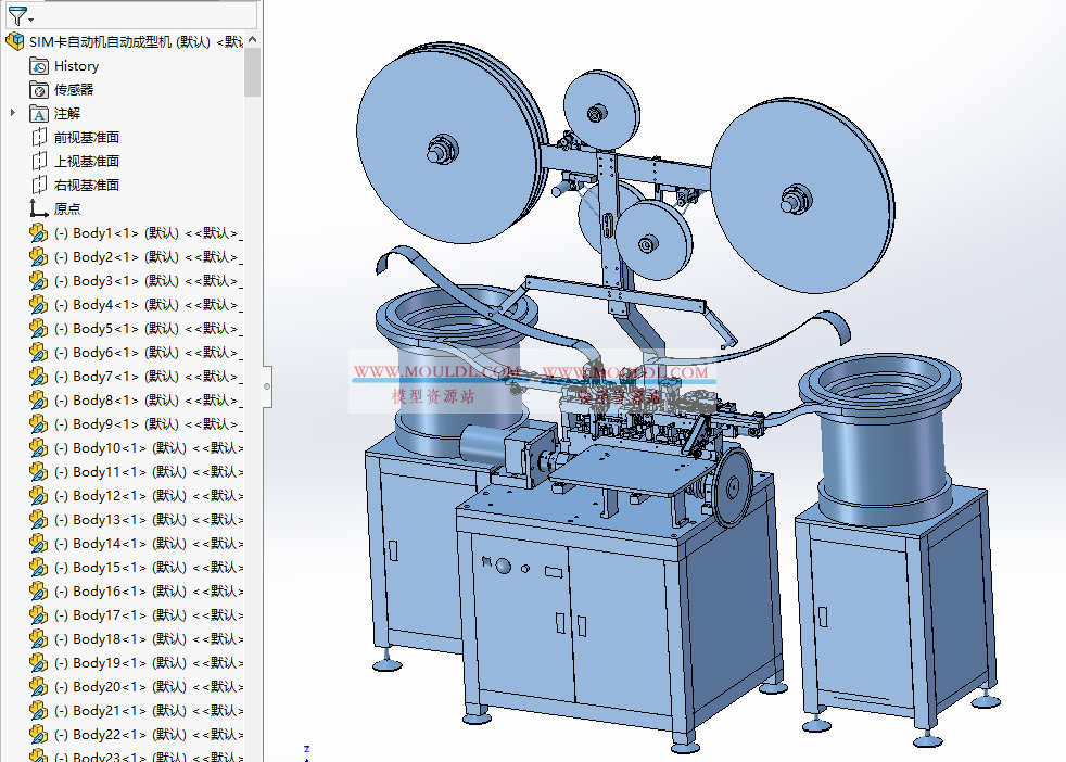 SIM卡自动成型机3D模型, 智能卡冲压成型设备 CAD图纸下载（含送料+冲切+检测） 3D模型下载 - MOULDL模型库
