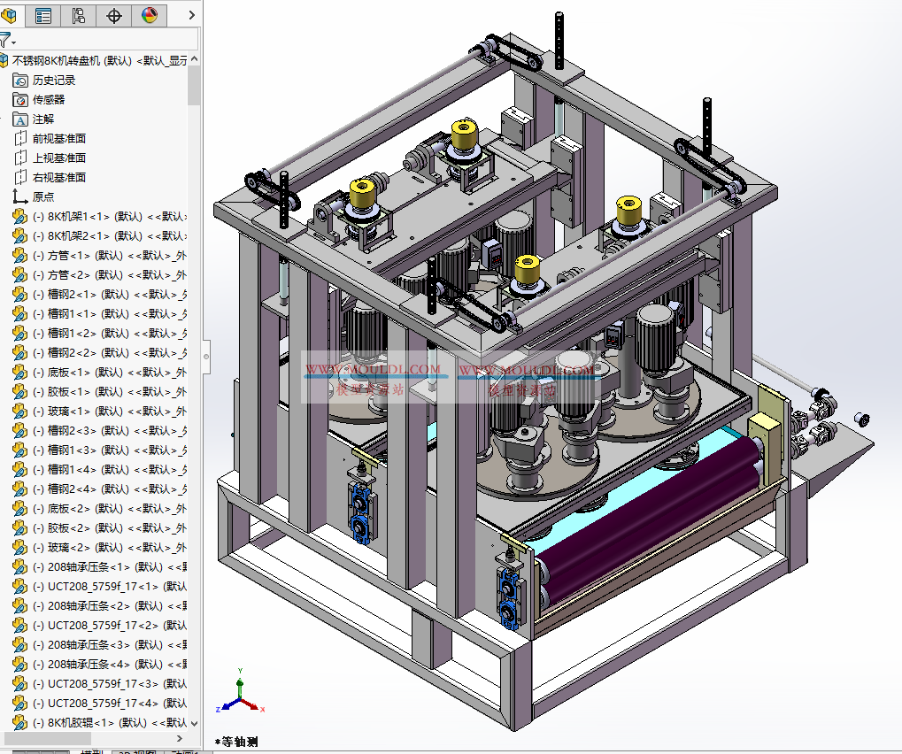 不锈钢8K机转盘机3D模型, 镜面抛光自动转盘设备 CAD图纸下载 3D模型下载 - MOULDL模型库