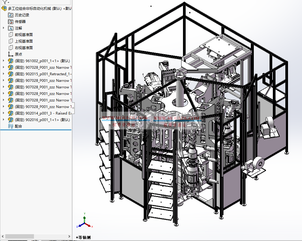 多工位组合非标自动化机械3D模型, 定制化自动组装检测一体机 CAD图纸下载 3D模型下载 - MOULDL模型库