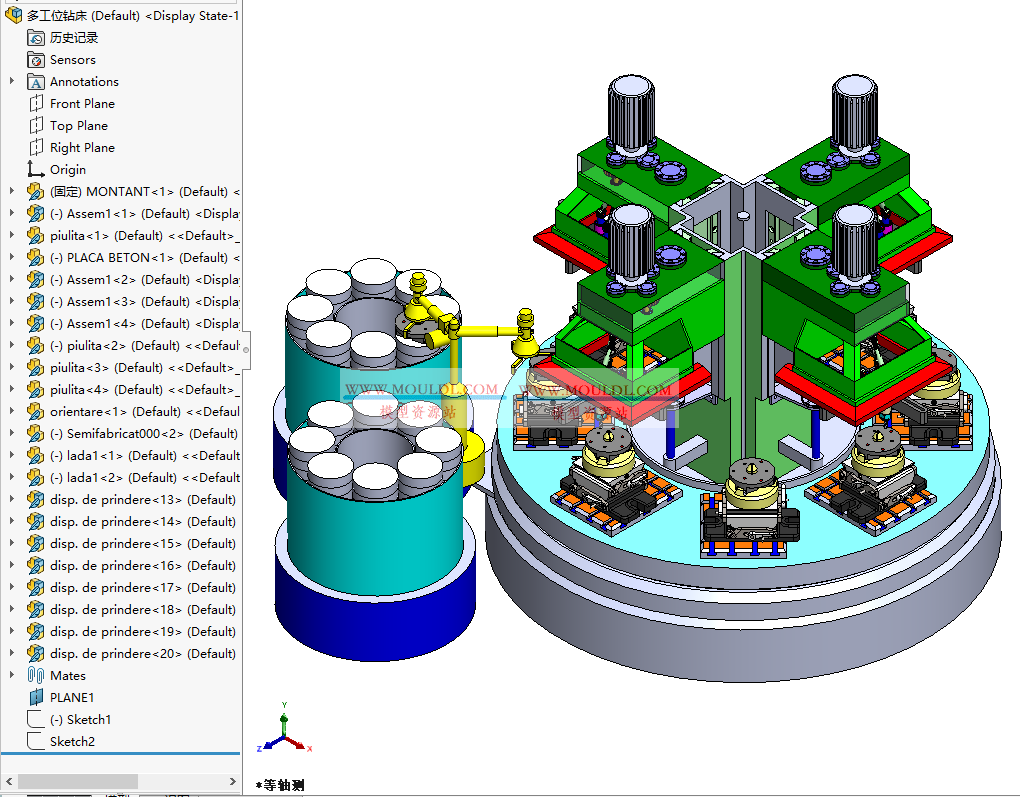 多工位钻孔机3D模型, 自动多轴钻床 CAD图纸下载（含分度+冷却+排屑） 3D模型下载 - MOULDL模型库