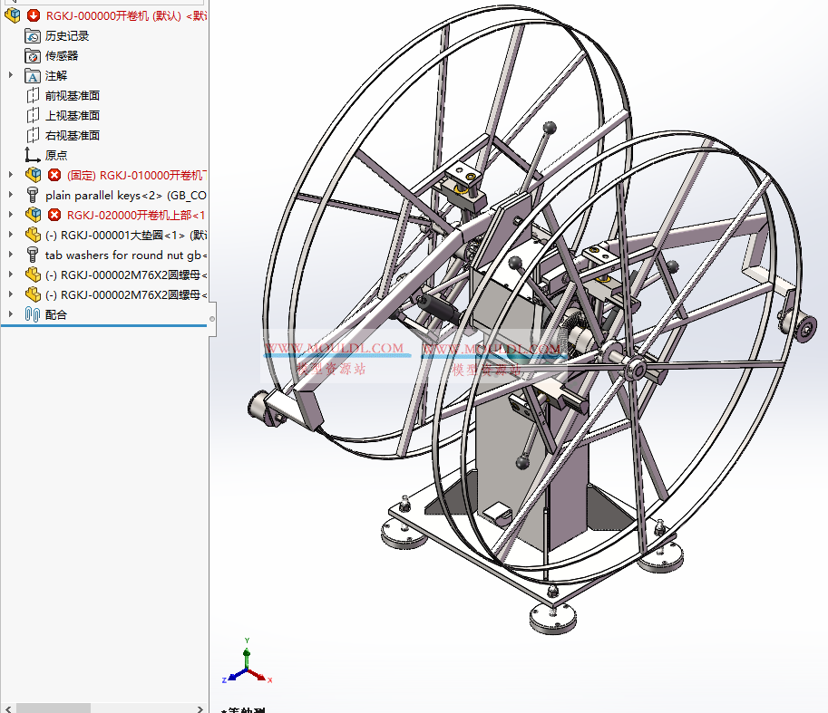 钢铝带自张力开卷机3D模型, 金属卷料自动放卷设备 CAD图纸下载 3D模型预览图 - MOULDL模型库