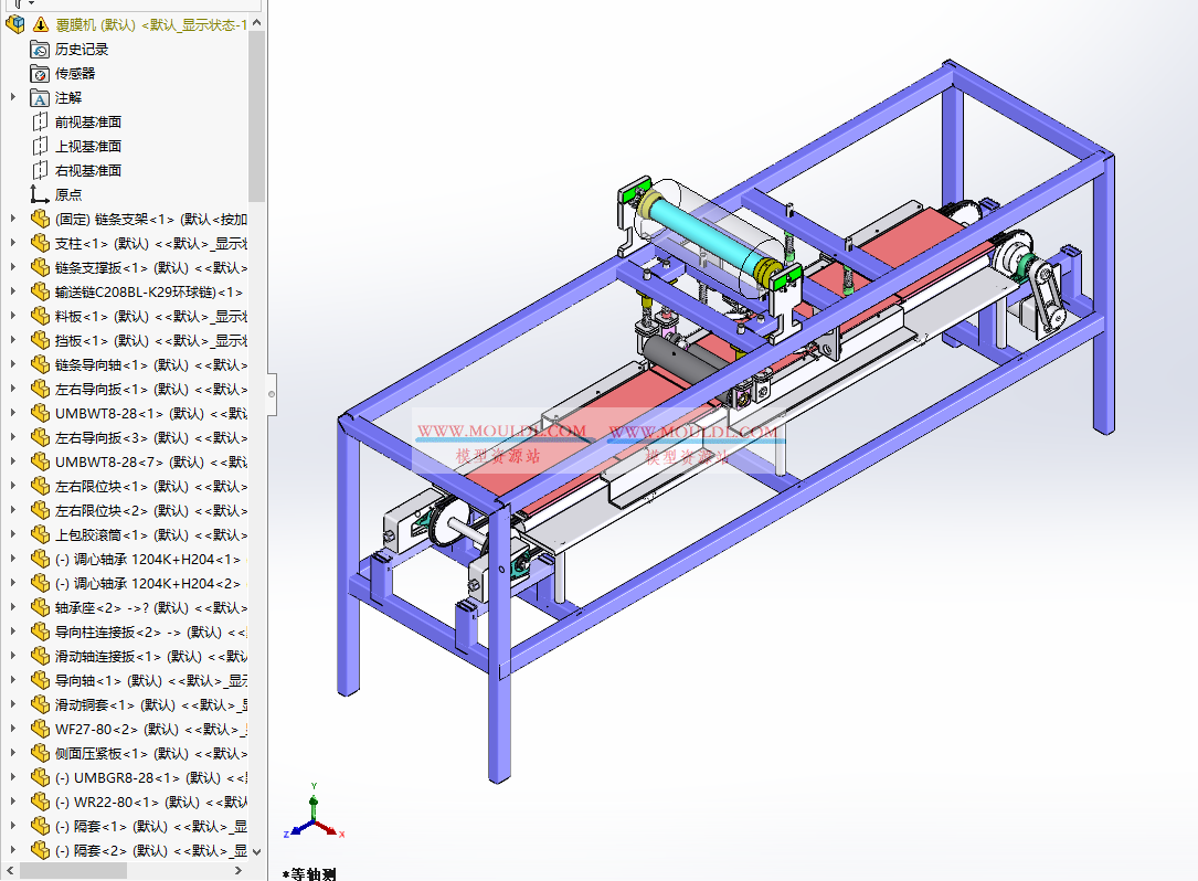 覆膜机3D模型, 自动板材覆膜设备 CAD图纸下载（含纠偏+张力控制） 3D模型预览图 - MOULDL模型库