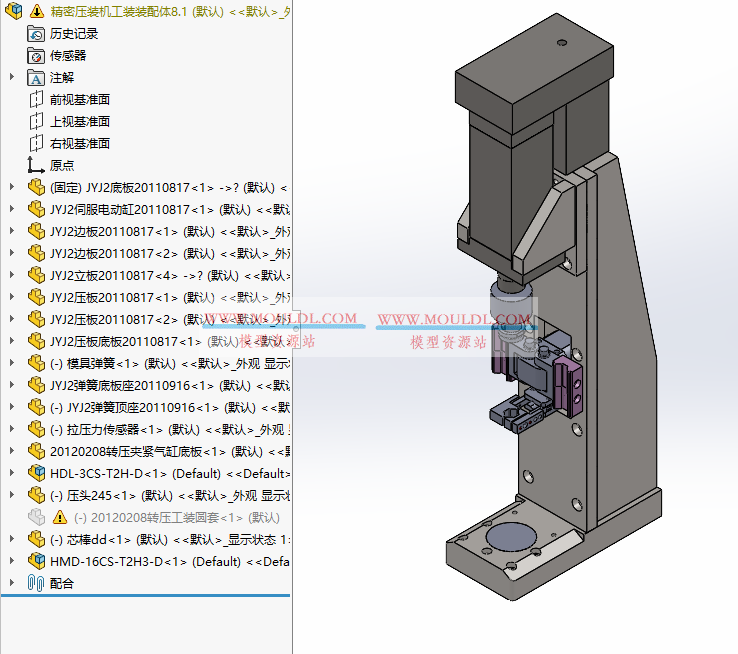 精密压装机3D模型, 伺服高精度压合设备 CAD图纸下载（含P-F曲线监控） 3D模型预览图 - MOULDL模型库
